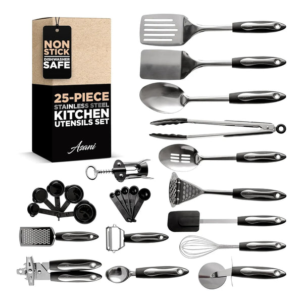 Juego Utensilios Cocina Acero Inoxidable 25 Piezas Asani Kit Profesional