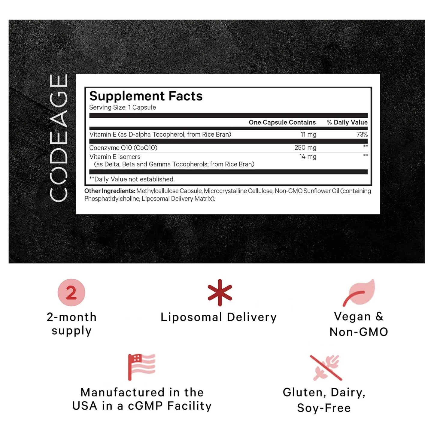 Coenzima Q10 250 Mg Con Vitamina E 60 Cápsulas Liposomal Codeage Energía Y Protección