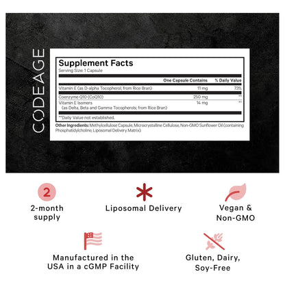 Coenzima Q10 250 Mg Con Vitamina E 60 Cápsulas Liposomal Codeage Energía Y Protección
