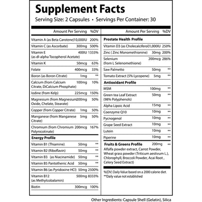 Multivitamínico Masculino Completo Con Frutas Y Verduras Soporte Energía Y Próstata