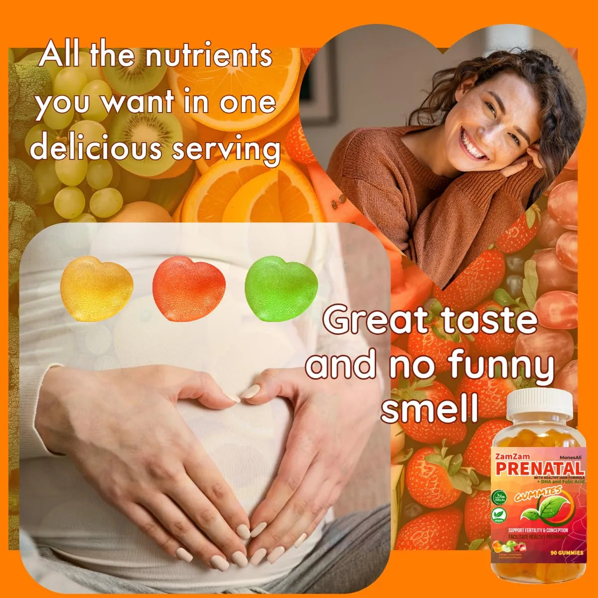 Gomitas Multivitamínicas Prenatales Halal Con Ácido Fólico Y DHA Para Mujeres Embarazadas