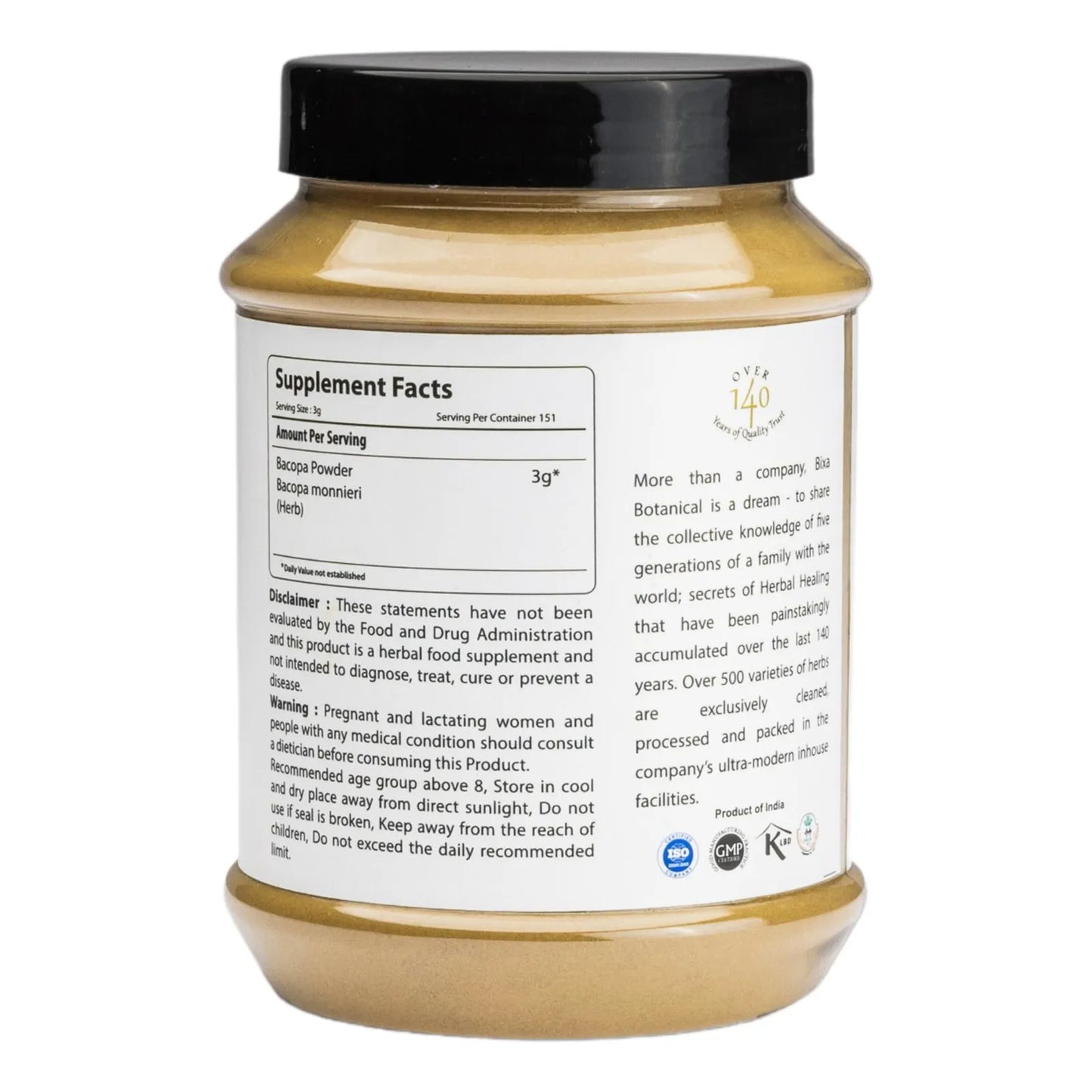 Bacopa Monnieri Hojas Secas 454 Gramos Suplemento Ayurvedico Vegano Sin Gluten