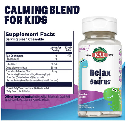 Tabletas Masticables De L Teanina Relaxasaurus Sabor Uva Para Niños