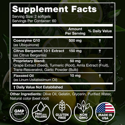 Coq10 Alta Absorción 500 Mg 120 Cápsulas Blandas Energía Salud Corazón