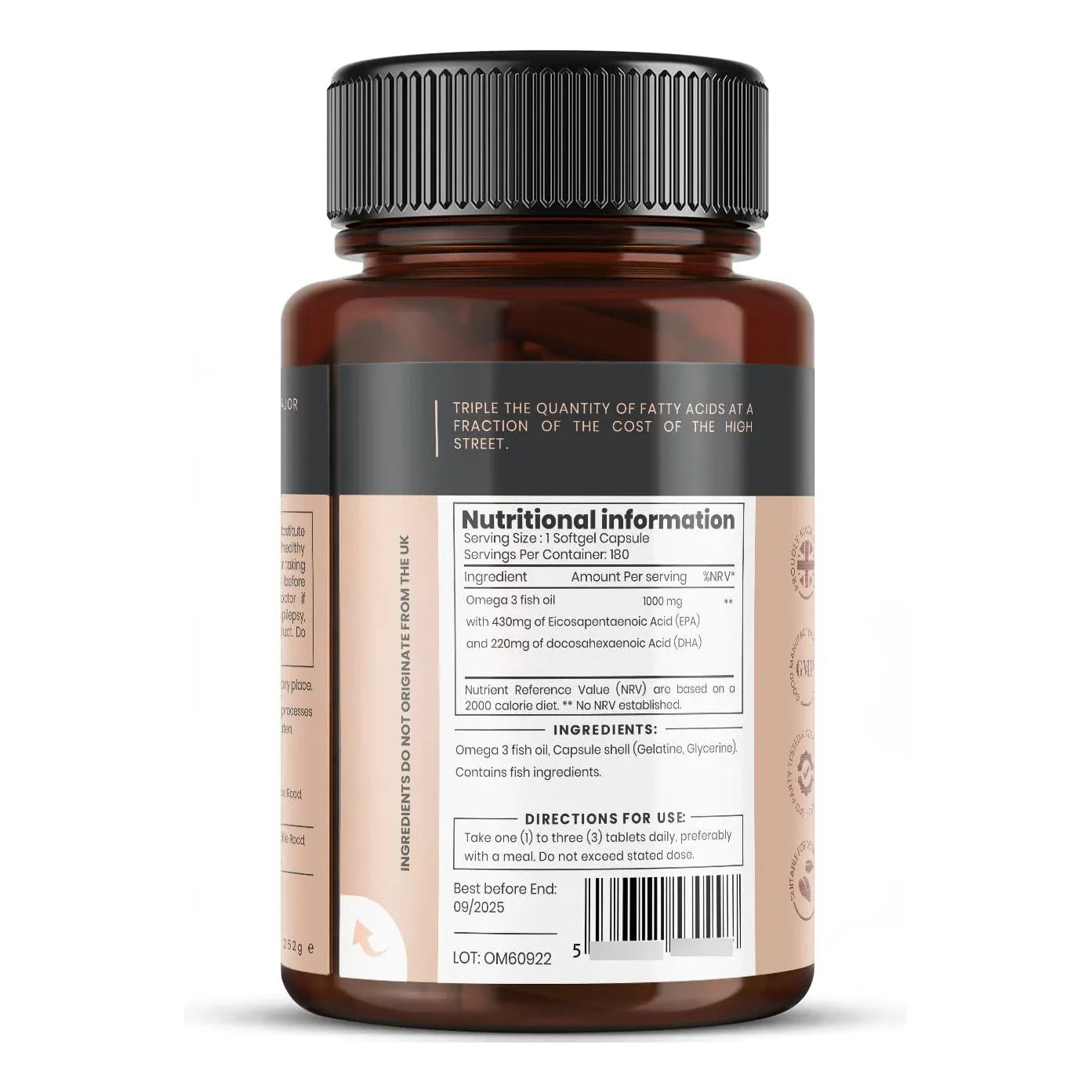 Omega 3 Triple Fuerza 1000 Mg 180 Capsulas Suministro Para 6 Meses