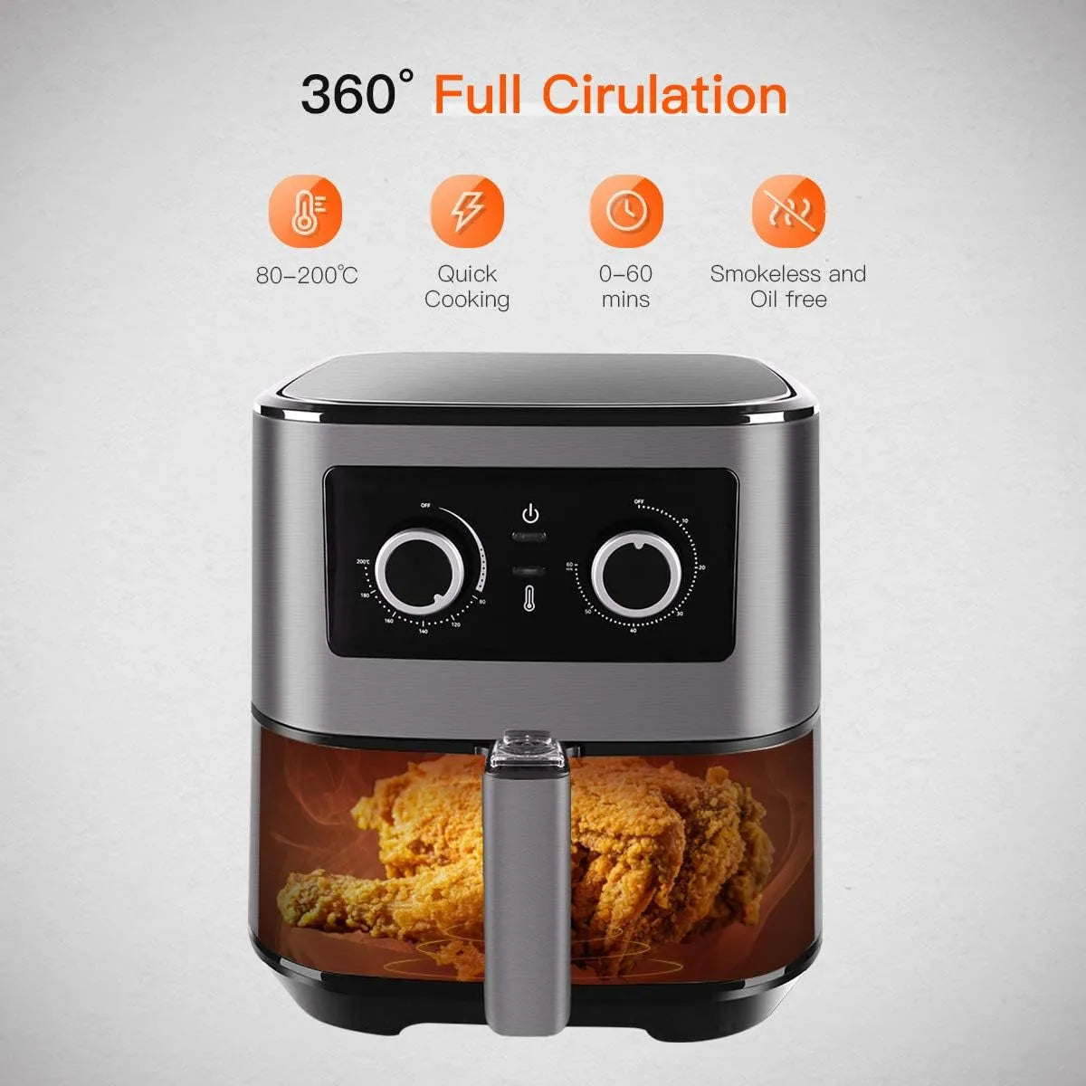 Freidora De Aire Uten 5.5L Cocina Saludable Sin Aceite Multifuncional