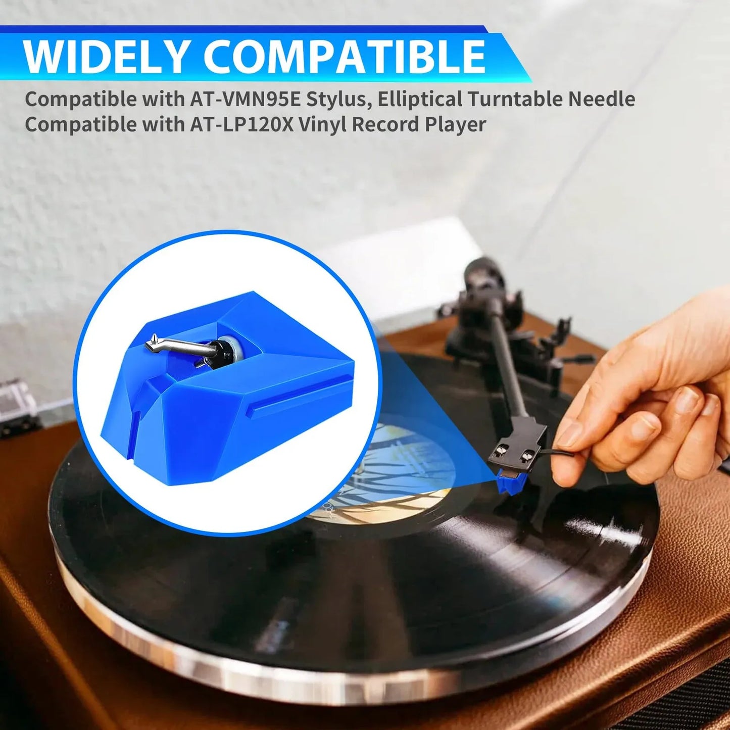 Aguja Tocadiscos Diamante Azul Compatible Con Cartuchos VM95 Sonido Premium