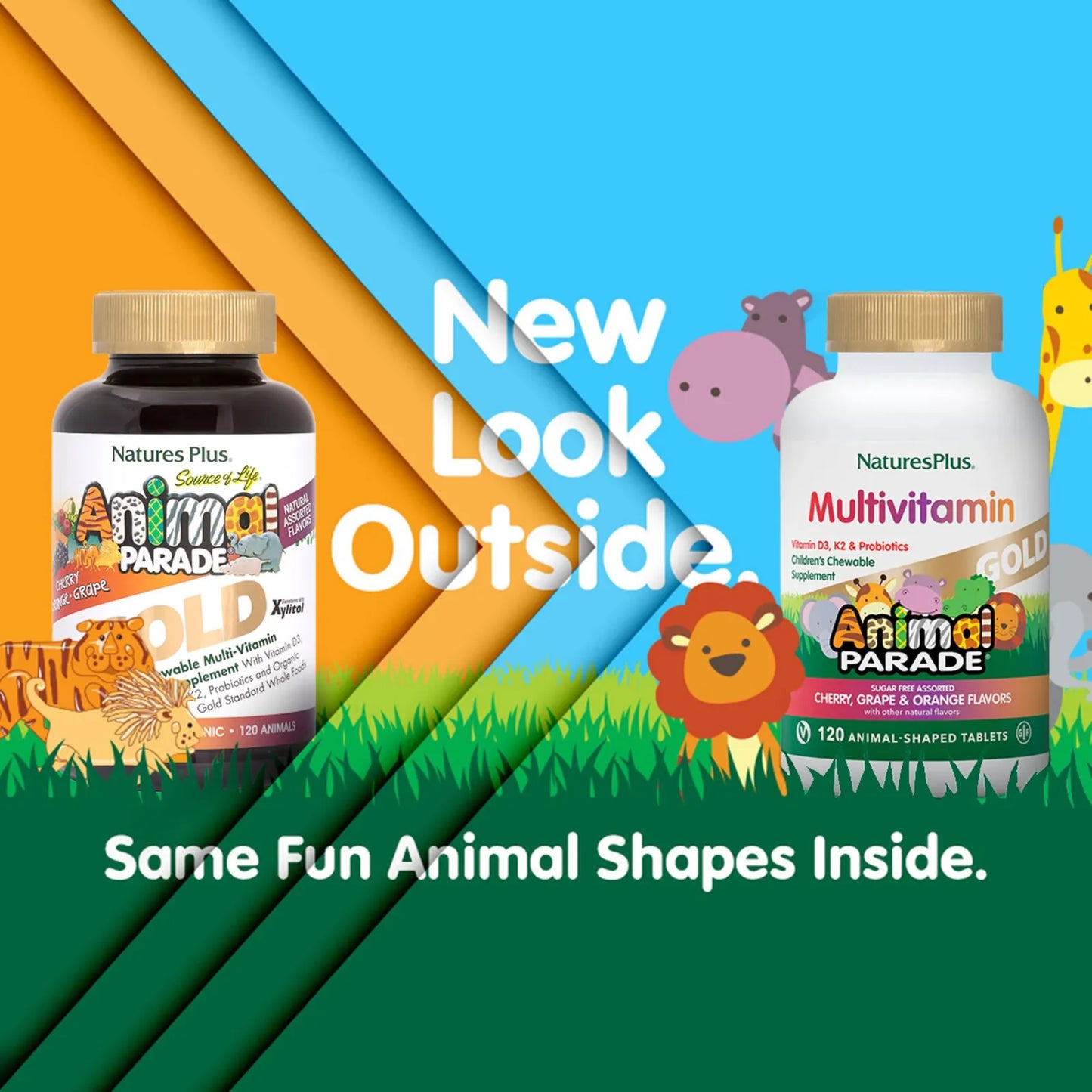 Animal Parade Gold Multivitaminico Niños Sabores Cereza Naranja Uva 120 Tabletas Masticables Pack 3 Vegano Sin Gluten