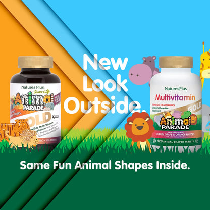 Animal Parade Gold Multivitaminico Niños Sabores Cereza Naranja Uva 120 Tabletas Masticables Pack 3 Vegano Sin Gluten