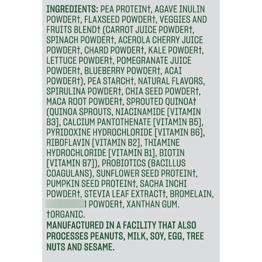 Proteína Vegetal En Polvo Orgánica Sabor Vainilla Francesa Reemplazo De Comida Nutritivo