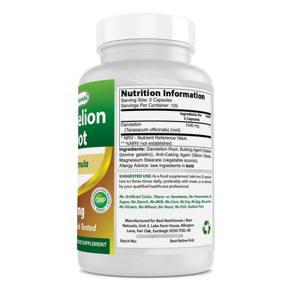 Raíz De Diente De León 520 Mg 250 Cápsulas Naturales Pura Y Eficaz