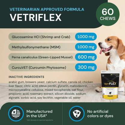 VetriFlex Suplemento Articular Masticable Para Perros Grandes Apoya Movilidad Y Flexibilidad