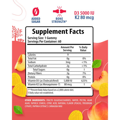 Gomitas Vitamina D3 K2 5000 UI Soporte Inmunologico Y Oseo Sabor Delicioso Veganas