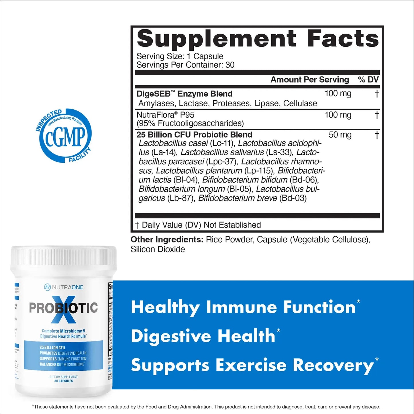 Suplemento Probiotico ProbioticX Para Salud Digestiva E Inmunologica 30 Capsulas