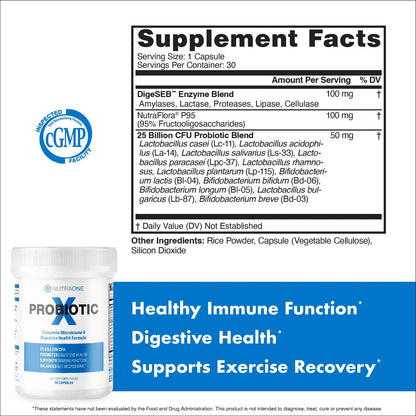 Suplemento Probiotico ProbioticX Para Salud Digestiva E Inmunologica 30 Capsulas