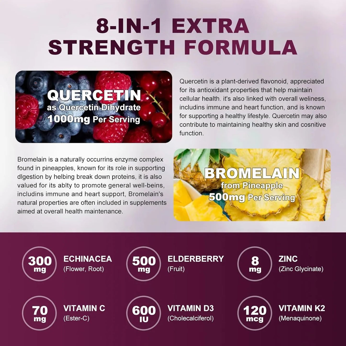 Gomitas De Quercetina 2378 Mg Con Bromelina Y Saúco Extracto Refuerzo Inmunológico