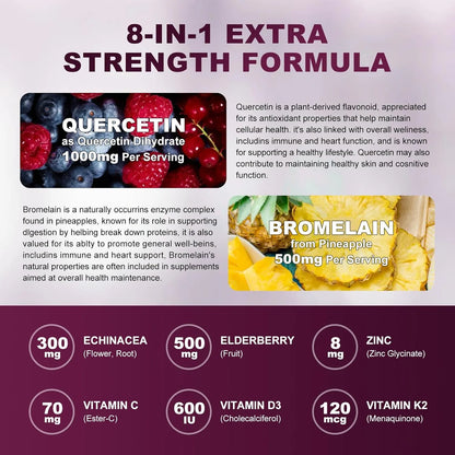 Gomitas De Quercetina 2378 Mg Con Bromelina Y Saúco Extracto Refuerzo Inmunológico