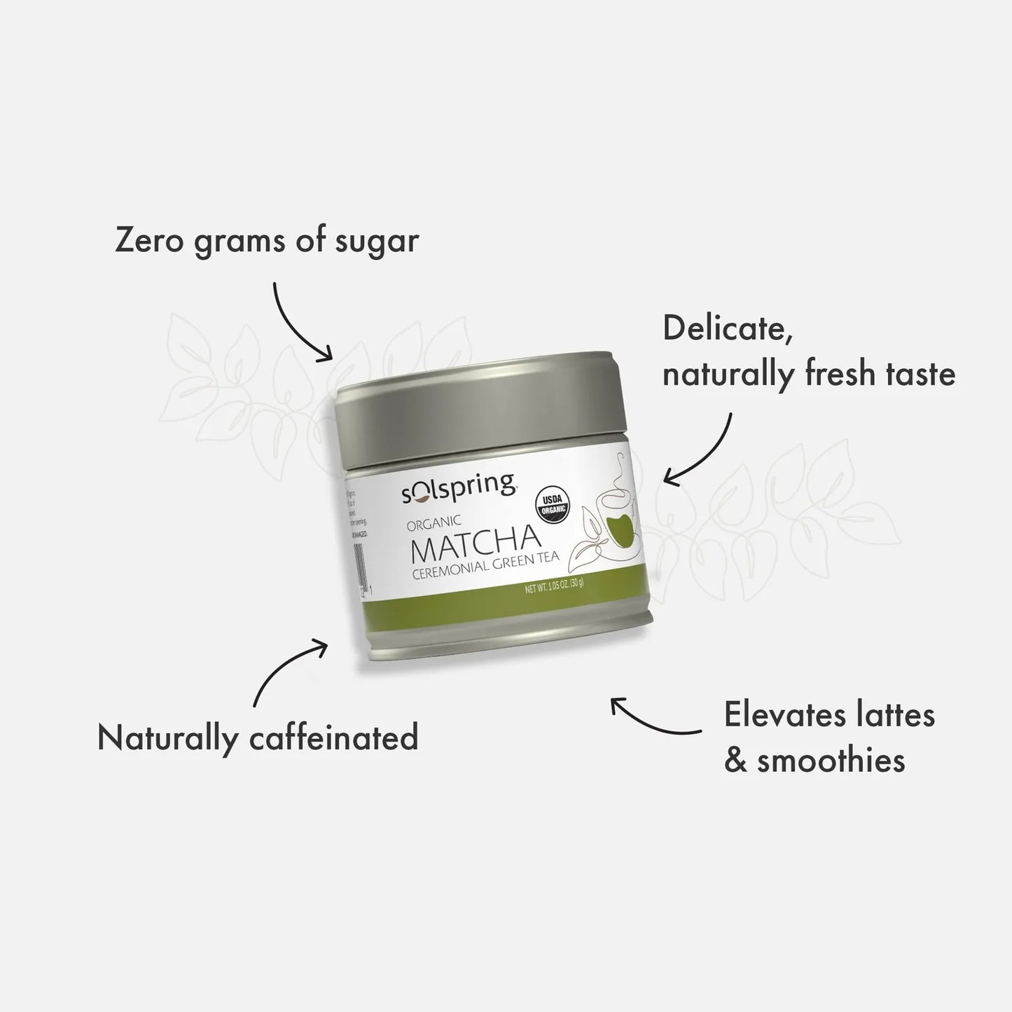 Té Verde Ceremonial Matcha Orgánico Solspring 23 Porciones Lata Premium