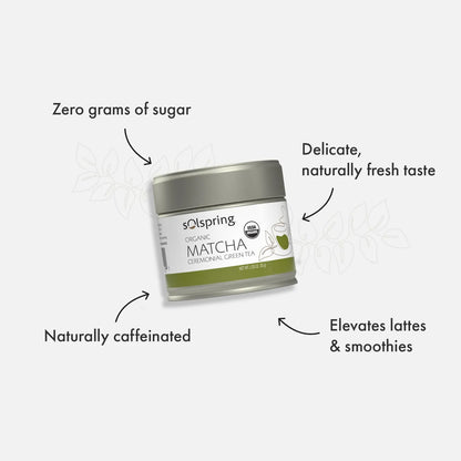 Té Verde Ceremonial Matcha Orgánico Solspring 23 Porciones Lata Premium