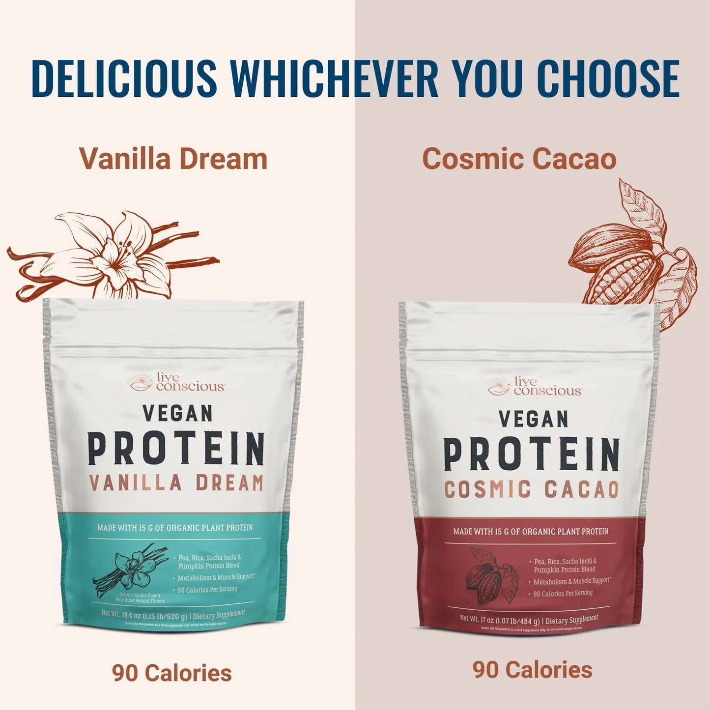 Proteína De Guisante Orgánico En Polvo Sabor Chocolate Live Conscious 17 Onzas
