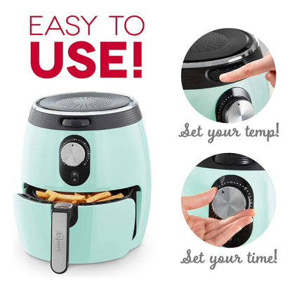 Freidora De Aire Eléctrica Dash Deluxe 3Qt Ahorra 80% Grasa Cocina Saludable