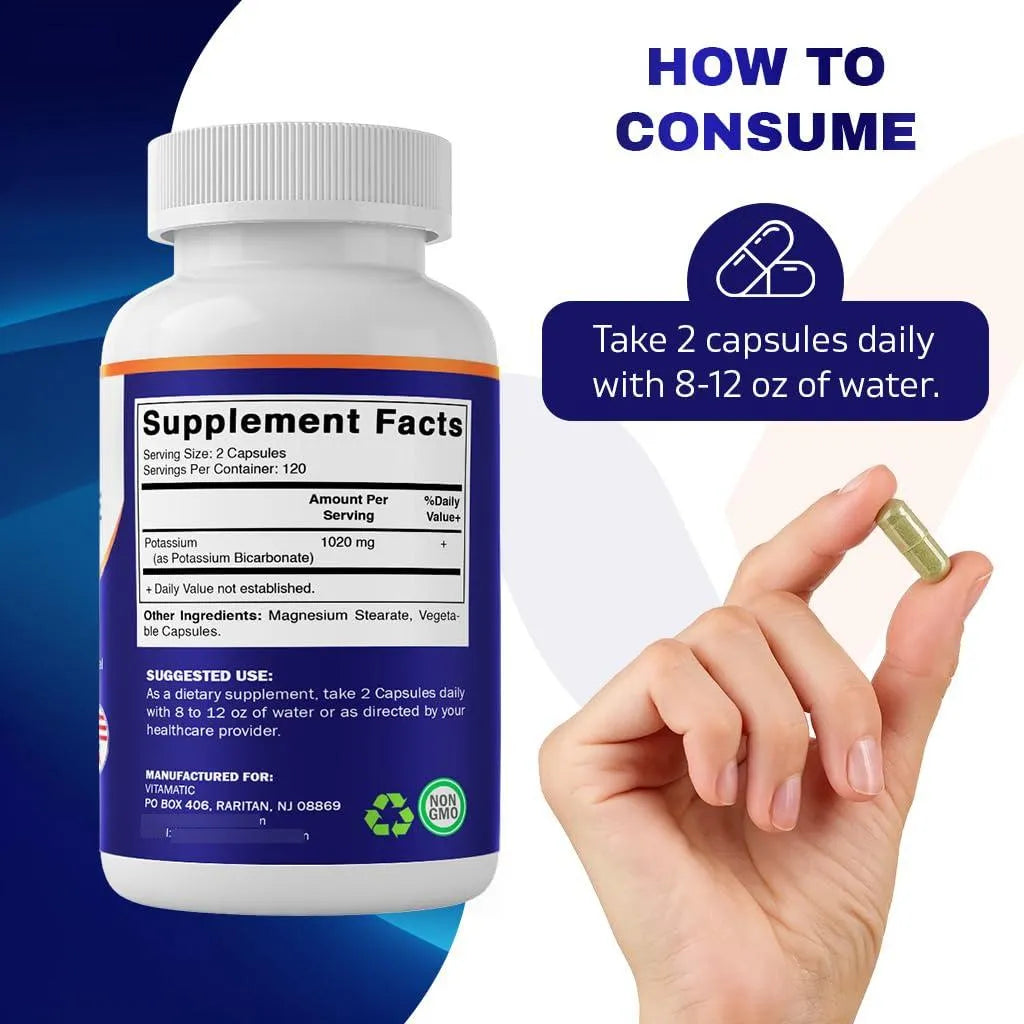 Suplemento De Potasio 1020 Mg 240 Cápsulas Vegetales Sin Gluten Y Sin OMG