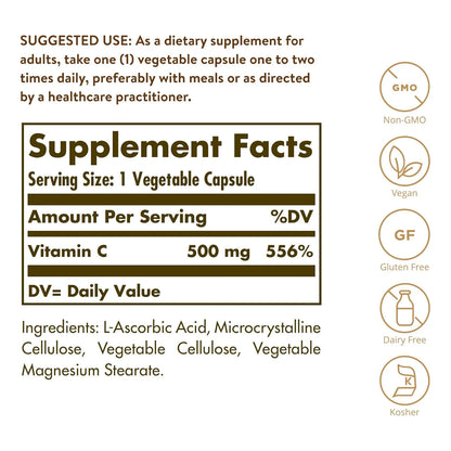 Vitamina C 500 Mg Solgar Antioxidante E Inmunologico 250 Capsulas Veganas