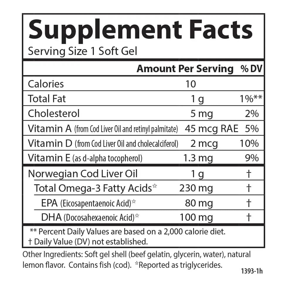 Aceite De Hígado De Bacalao Noruego 230 Mg Omega 3 Cápsulas Blandas Carlson