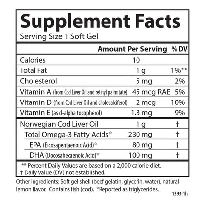 Aceite De Hígado De Bacalao Noruego 230 Mg Omega 3 Cápsulas Blandas Carlson