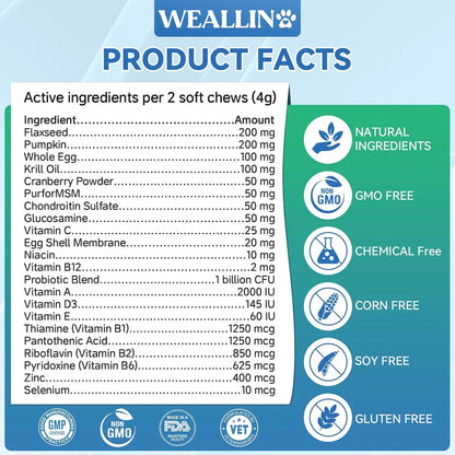 Vitaminas 25 En 1 Para Perros Masticables Con Probióticos Gl Salud Articulaciones Piel Y Pelaje
