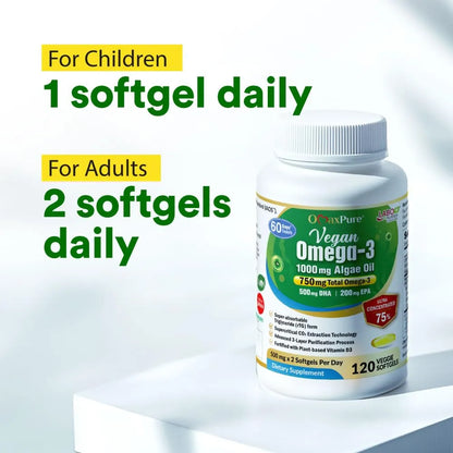 Aceite De Algas Omega 3 Vegano 750 Mg Con DHA Y EPA Para Corazón Y Cerebro