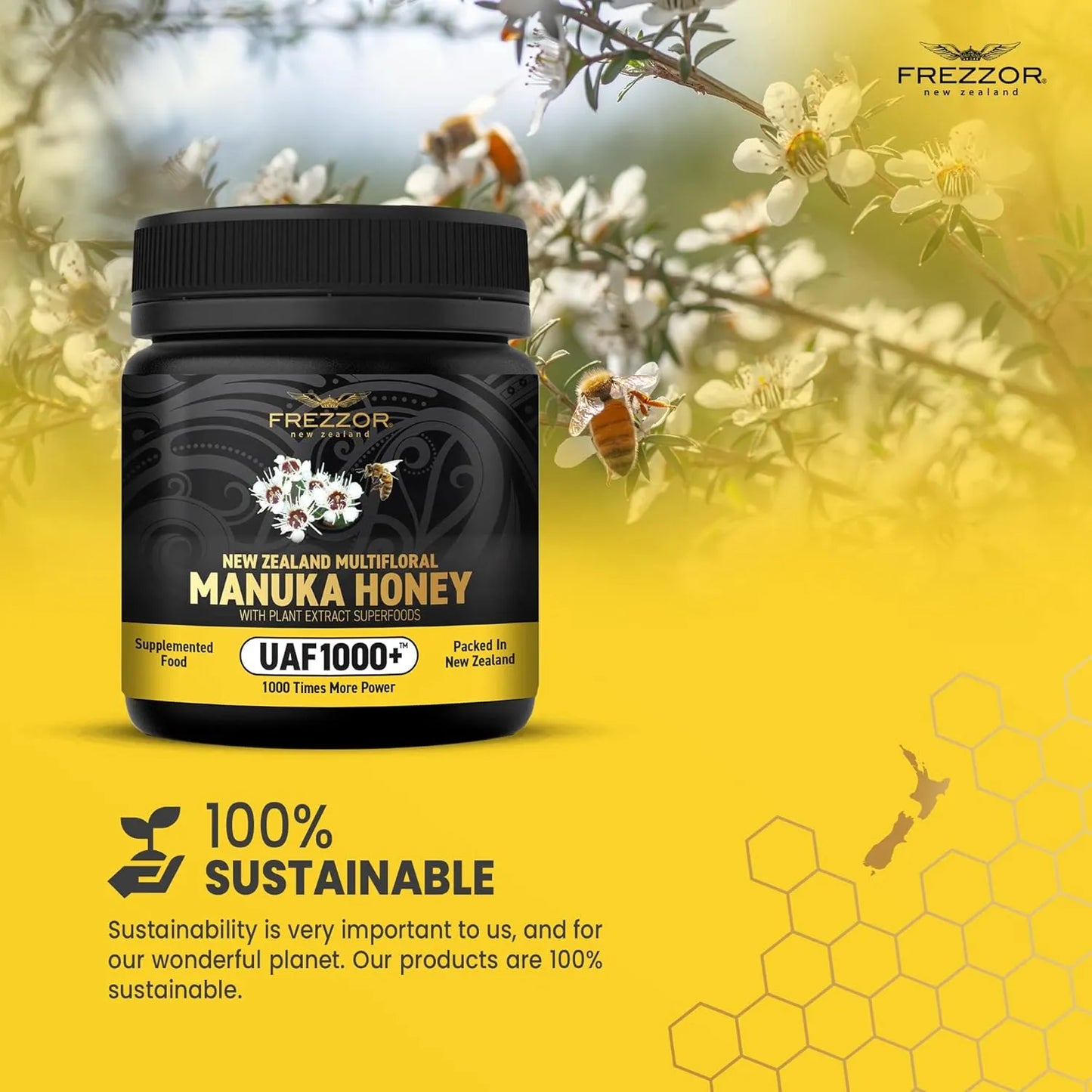 Miel De Manuka Multifloral Cruda Con Uaf1000+ Antioxidante Premium 230% Más Bioactiva