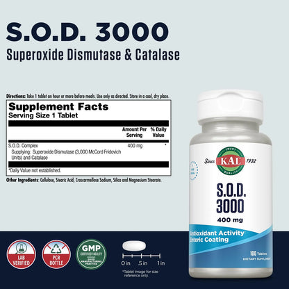 SOD 3000 Suplemento Antioxidante De 400 Mg Superóxido Dismutasa Hígado De Res Con Recubrimiento Entérico