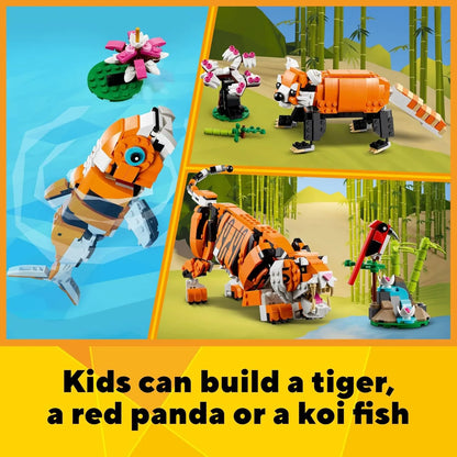 Lego Creator 31129 Tigre Panda Pez Koi Juego 3 En 1 Construye Y Transforma