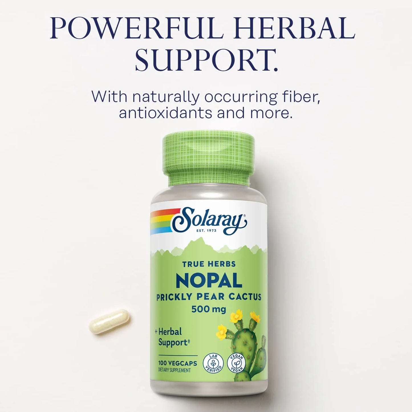 Nopal Cactus De Tuna 500 Mg Con Fibra Antioxidantes Y Carotenoides 100 Cápsulas Vegano