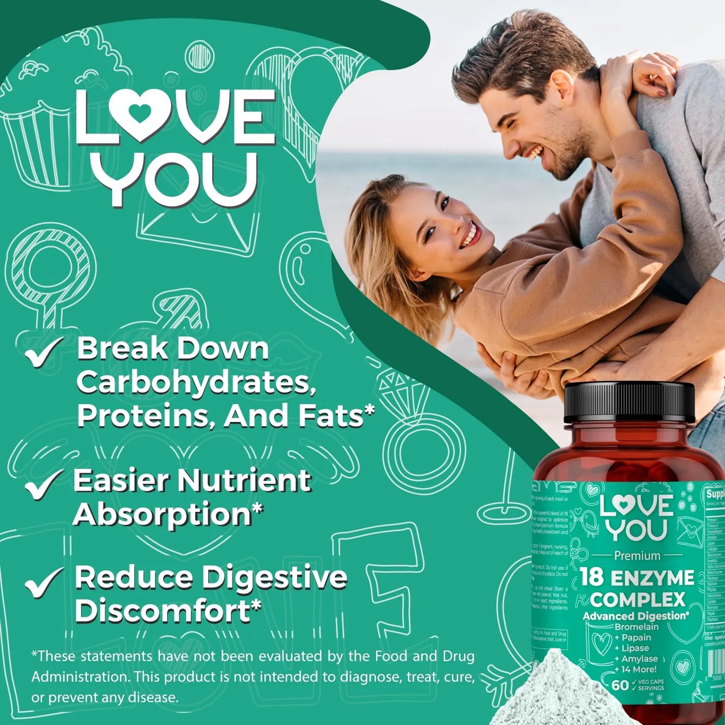 Complejo De 18 Enzimas Digestivas Alta Potencia 60 Capsulas Vegetales Para Mujeres Y Hombres
