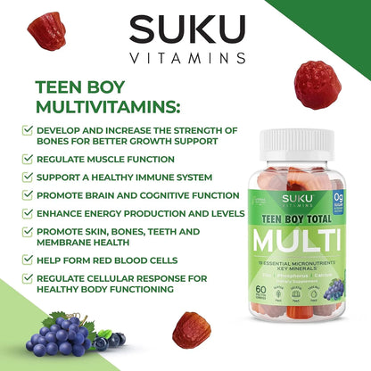 Gomitas Multivitamínicas SUKU Para Adolescentes 19 Nutrientes Sabor Uva 60 Unidades