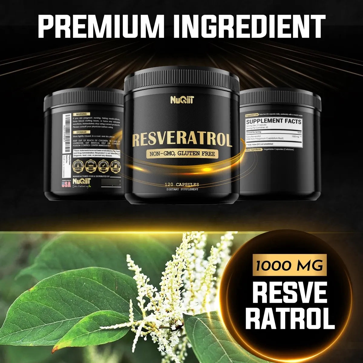 Suplemento Trans Resveratrol 1000mg 120 Capsulas Soporte Cardiaco Y Energia