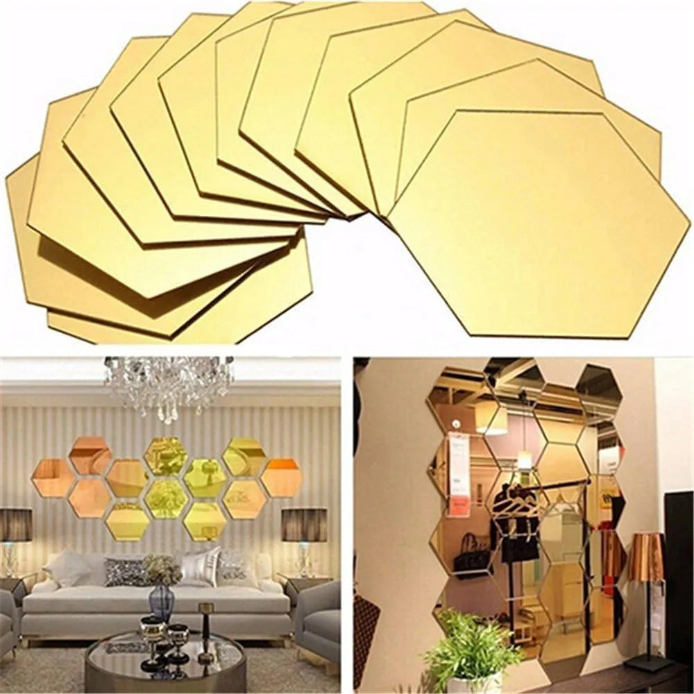 Pegatina Decorativa Espejo Acrilico 3D 12 Espejos Dorado Transforma Tu Espacio