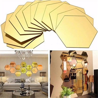Pegatina Decorativa Espejo Acrilico 3D 12 Espejos Dorado Transforma Tu Espacio