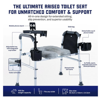 Asiento De Inodoro Elevado Con Asas Soporte 500 Lbs Ajustable Y Acolchado