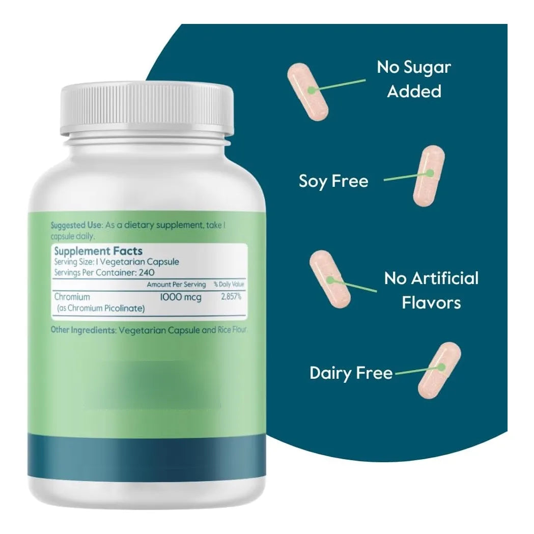 Picolinato De Cromo 1000mcg 480 Capsulas Vegano Sin Gluten Bestvite