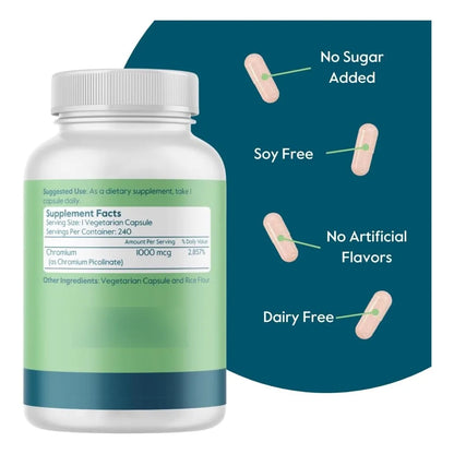 Picolinato De Cromo 1000mcg 480 Capsulas Vegano Sin Gluten Bestvite