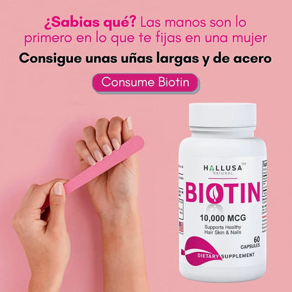Biotina 10000 Mcg Crecimiento Cabello Barba Uñas 60 Capsulas