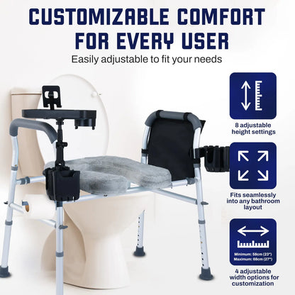 Asiento De Inodoro Elevado Con Asas Soporte 500 Lbs Ajustable Y Acolchado