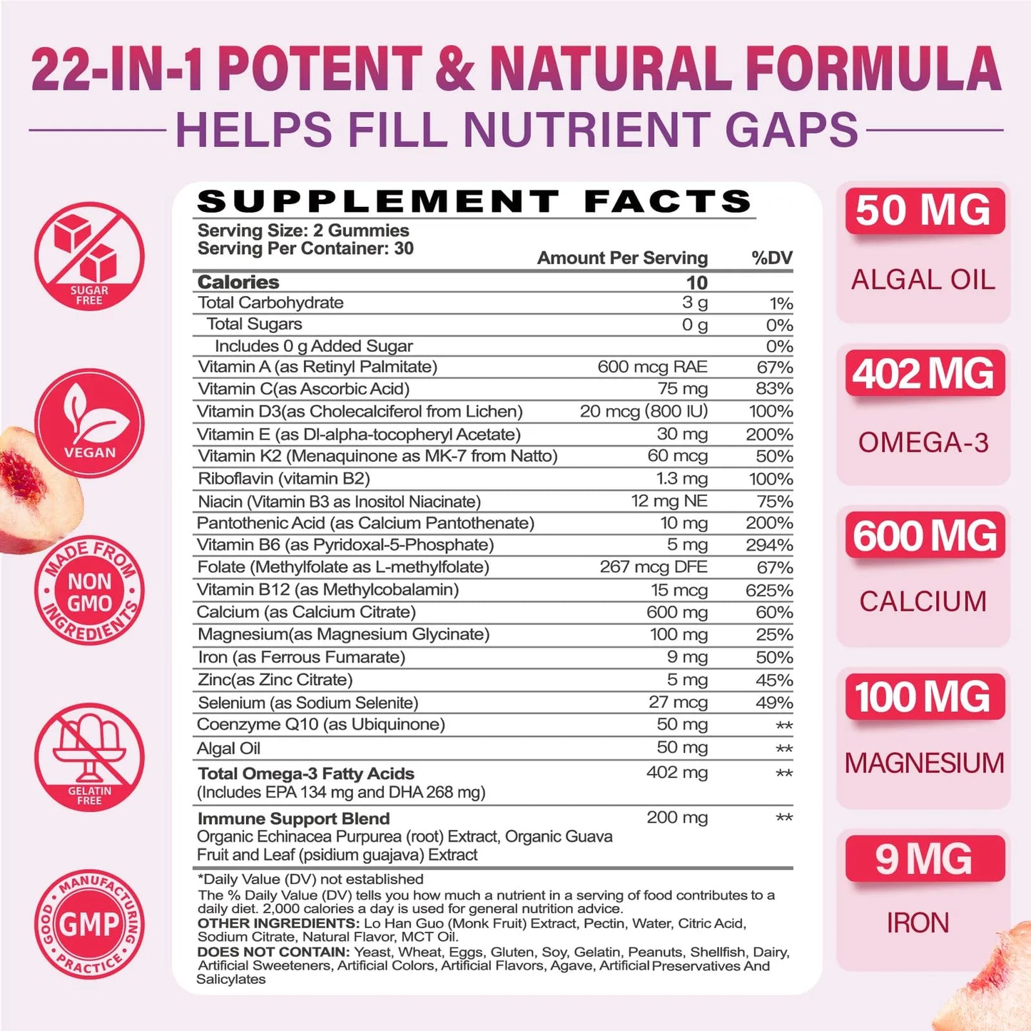 Gomitas Multivitamínicas Mujeres 50 Plus Con Omega 3 CoQ10 Vitaminas Minerales