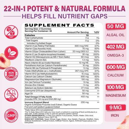 Gomitas Multivitamínicas Mujeres 50 Plus Con Omega 3 CoQ10 Vitaminas Minerales