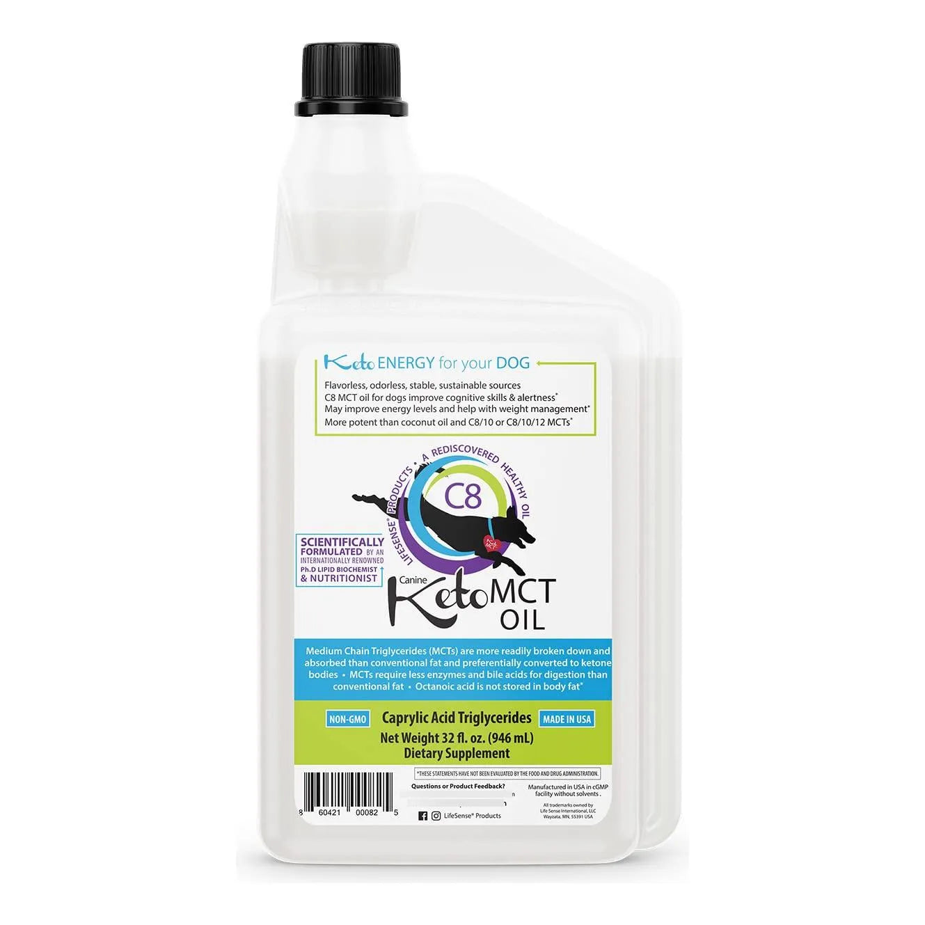 Aceite C8 MCT Para Perros Dieta Cetogénica Puro 32 Onzas PhD Nutrition