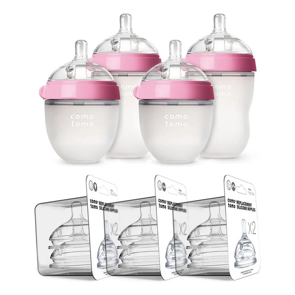Biberones De Silicona Rosa Para Bebé Paquete De Dos Unidades Comotomo