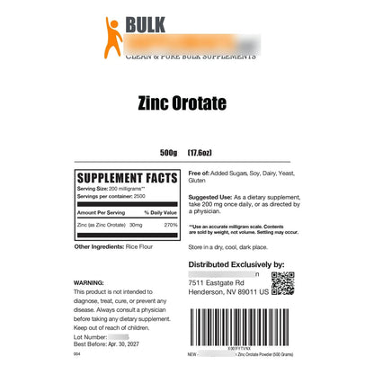 Zinc Orotate Powder Suplemento De Zinc 30mg Apoyo Inmunologico Sin Gluten 200mg Por Porcion